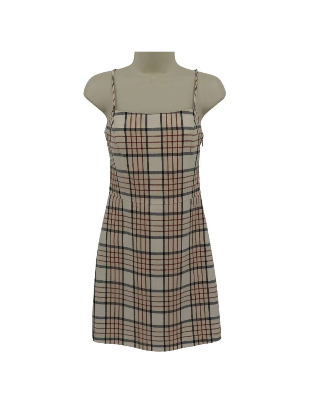 Wilfred Women 4 Beige Brown Plaid Check Tartan Sleeveless Sheath Dress Pockets